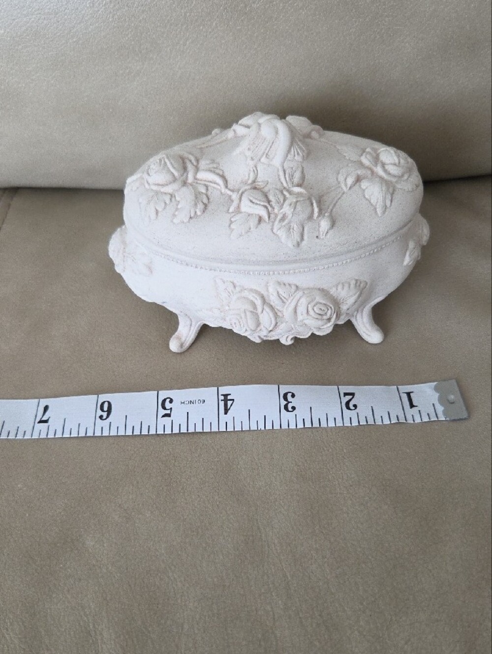 Ornate Floral Decorative Trinket Box in Off White Handcrafted In Canada - Picture 12 of 13